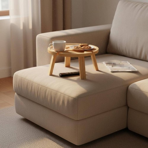 Round wood sofa tray polished - sofa,